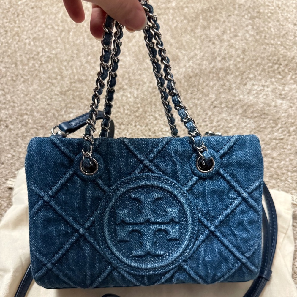 TORY BURCH  Fleming Soft Denim Chain Tote Bag